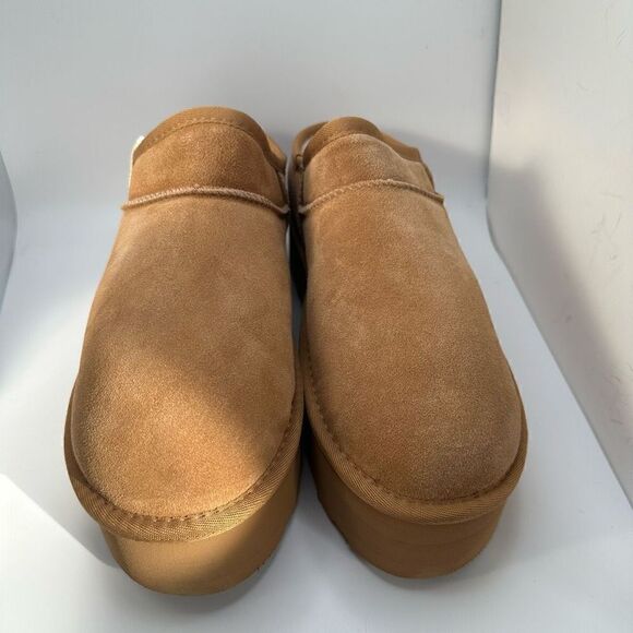 CUSHIONAIRE Women's Genuine Suede Cozy Mule Platform +Memory Foam 11 CHESTNUT - Picture 2 of 7